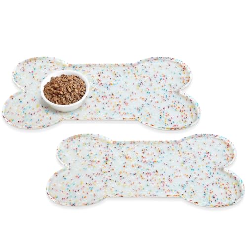 Dog Food Mat Anti (19.4" x 9.8"-2PCS / Donut White)