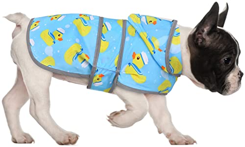 Clear Hooded Dog Raincoat Jacket Poncho with Dog Leash Hole Blue M (Medium / Sailor Ducks Blue)