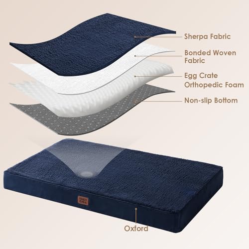 Orthopedic Dog Bed Large with Removable Washable Cover (47*29*3.5 inches / Navy)