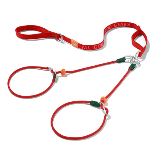 Slip Lead Leash 2 Dogs (Red / w/ Handle)