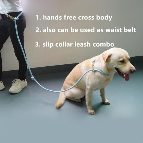 Multifunctional 8.5 ft Nylon Rope Hands Free Dog Leash for Running Small Medium Large Dogs (Gold / 8.5FT x 10MM)