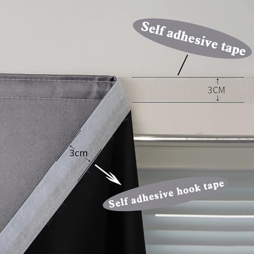100% Blackout Shades Window Cover Self Adhesive Curtains Sticky Curtain Portable Easy Open Black Out Curtains for Bedroom Living Room No Drilling (Dark Grey/ Thickened / 59"W x 72"L (Pack of 1))