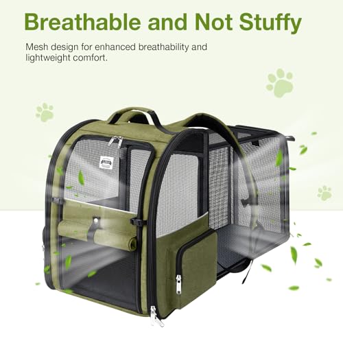 Large Cat Backpack Carrier Expandable Pet Carrier Backpack for Small Dogs Medium Cats Fit Up to 18 Lbs (Dark Green)