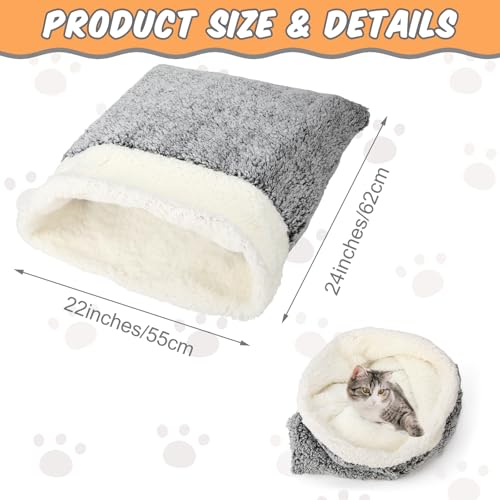Self Heating Cat Sleeping Bag Indoor Self Warming Cat Bed Cave Heated Pad Cozy Soft Winter Washable Wrap Pet Snuggle Sack Pouch for Puppy Dog Kitten (Rustic / Gray)