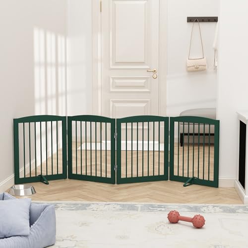 Freestanding Pet Gate for Dogs (24" Height-4 Panel / Green)
