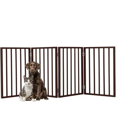 Pet Gate - 4-Panel Indoor Foldable Dog Fence for Stairs, Hallways, or Doorways - 73x24-Inch Freestanding Dog Gates by PETMAKER (Brown) (Brown / 4 Panel)