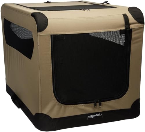 Portable Folding Soft Dog Crate (Tan / M 30" x 21" x 21")