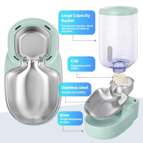 Automatic Cat Feeder and Water Dispenser with Stainless Steel Bowl Gravity Food Feeder and Waterer Set for Small Medium Dog Puppy Kitten 1 Gallon x 2 (Stainless Steel-Green)