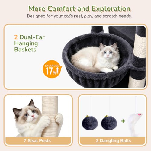 74in Heavy Duty Cat Tree Tower for Indoor Cats Large Adult (Dark Grey / 74inch)