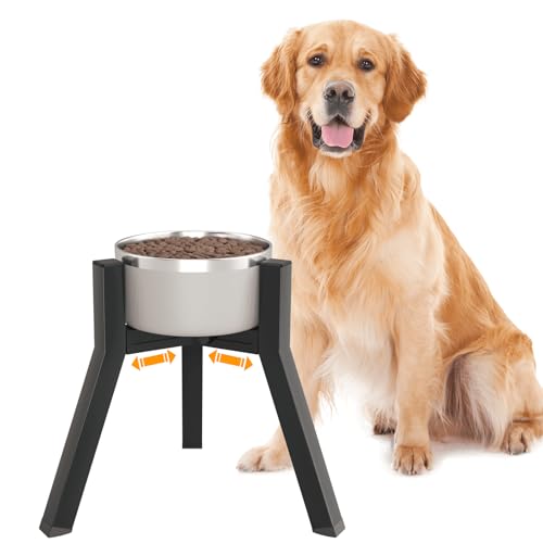 Dog Bowl Stand for Medium Large Dogs (Height: 11", Width: 7-10.6" / Black, 11H-Square)