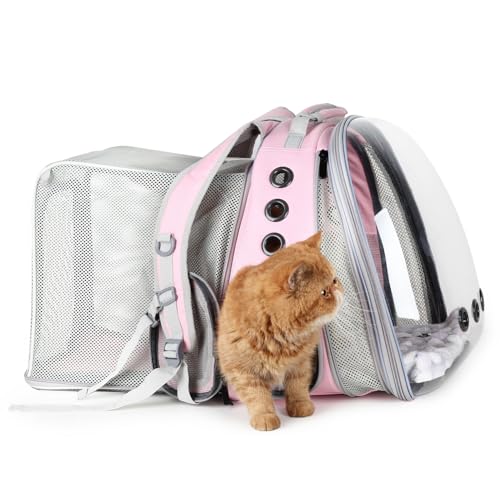 Expandable Cat Backpack Carrier for Large Cats & Small Dogs (Dual Expandable-Pink)