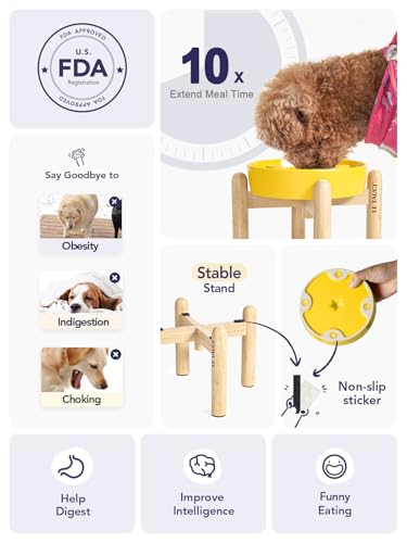 Ceramic Slow Feeder Dog Bowls Elevated (Star Yellow+Stand / S-0.6 Cups)
