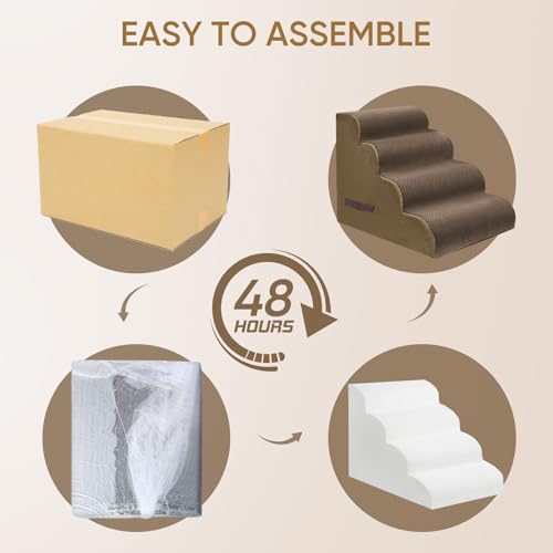 4 Step Pet Stairs for High Beds & Sofas (Brown / 4-step 19.6"H)