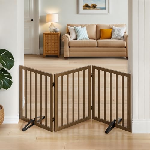 Dog Gate for Stairs (Black Walnut / 3 Panel - 55 inches Wide)
