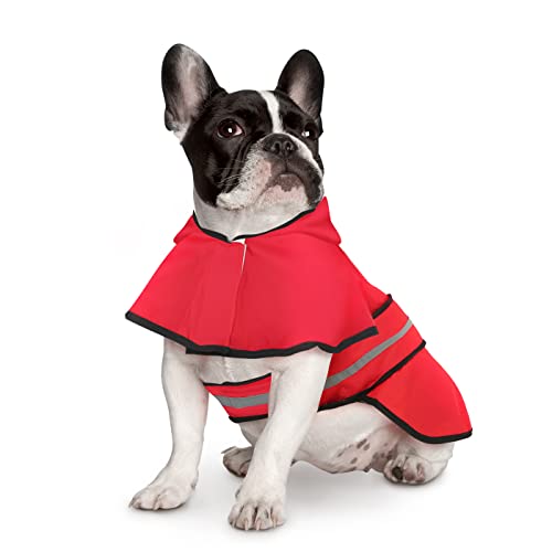 Dog Raincoat with Hood & Leash Hole S (Small / Red)