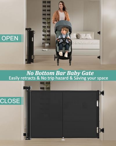 59 inch Reinforced Retractable Baby Gates 42 inch Tall (Black / 42" Tall x 59" Wide)