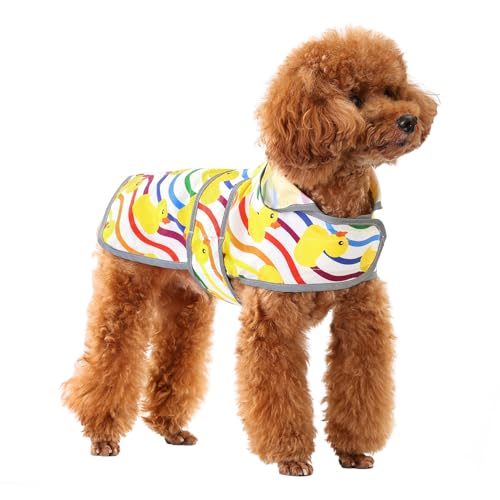 Dog Raincoat Waterproof Dog Rain Jacket with Hood (Rainbow Ducks / Small)