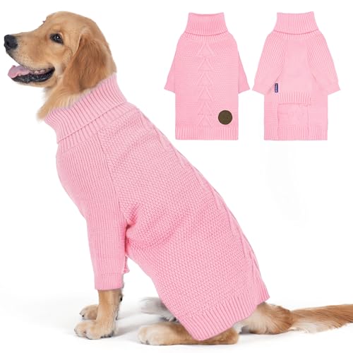 Dog Sweater Long Sleeve Warm Knit Sweaters for Large Dogs Boy Girl (Pink / XXX-Large)
