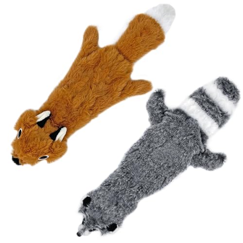 2-in-1 Stuffless Squeaky Dog Toy - Fox, Raccoon, Small (Multicolor/Raccoon & Fox / Small)