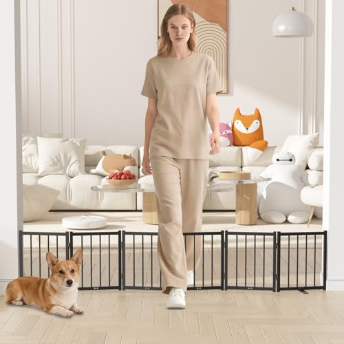 16" Freestanding Short Dog Gate for Small Dogs (Black-16"h / Up to 72" W, 6 Panels)