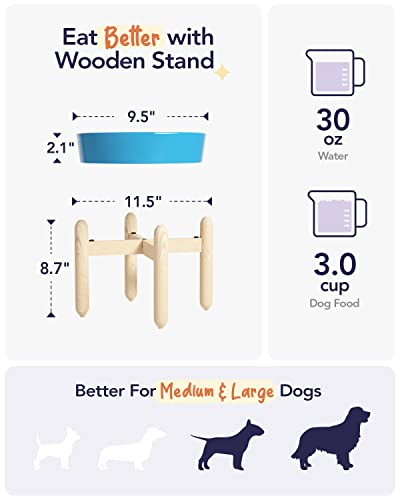Ceramic Slow Feeder Dog Bowls Elevated (Vortex Blue+Stand / L-3 Cups)