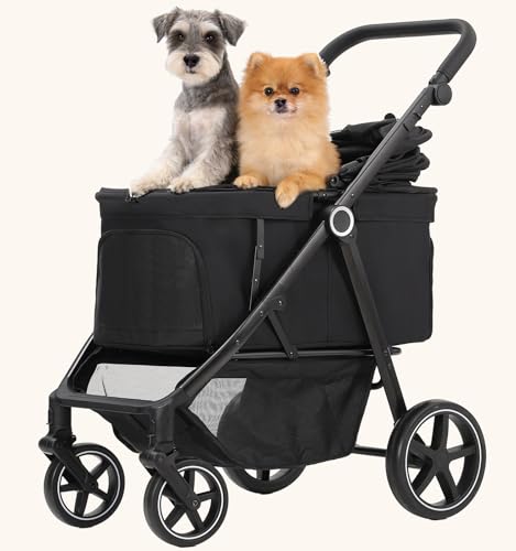 Dog Stroller for Medium Large Dogs up to 66lbs Portable&Foldable (Black / Medium)