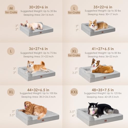 Memory Foam Dog Bed (Grey / 48.0"L x 35.0"W x 7.5"Th)