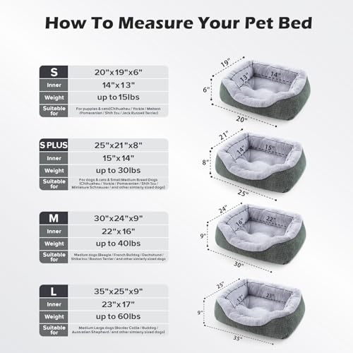 Small Dog Bed Washable Orthopedic Calming Warming Durable Pet Bed with Anti (S (20"x19"x6") / Green)