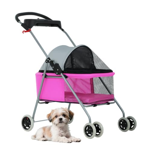 Foldable Pet Stroller for Small (Pink)