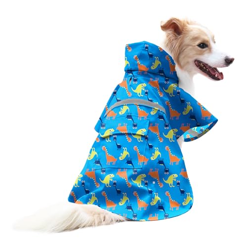 Large Dog Raincoat Adjustable (Large (Pack of 1) / Blue Dinosaur)