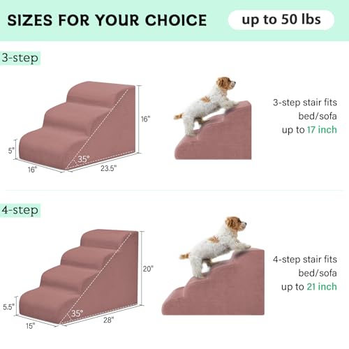 3 Step Dog Stairs Pet Ramp for High Beds (Pink / 3-Step 16"H)