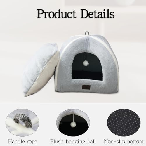 Large Cat Bed for Indoor Cats (Light Grey / 17.5"D x 17.5"W x 17.5"H)