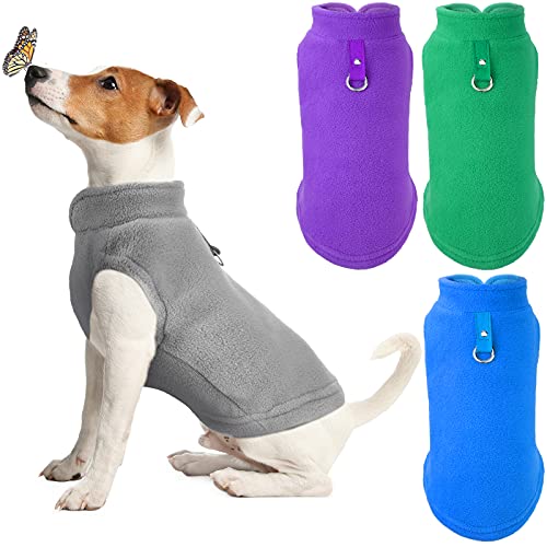 4 Pcs Fleece Dog Sweater Vest (Gray, Green, Purple, Blue / L)