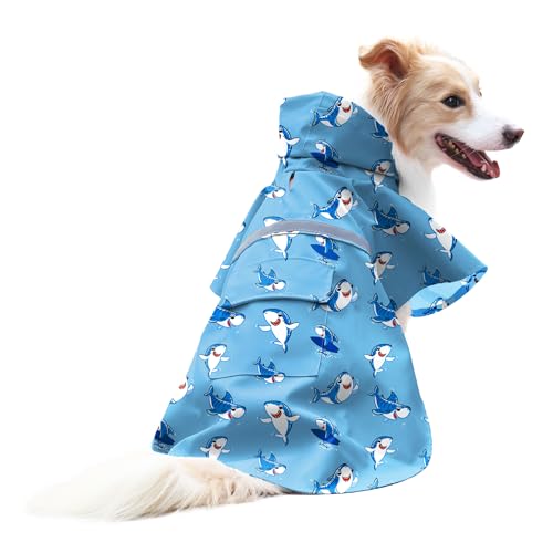Large Dog Raincoat Adjustable (Large (Pack of 1) / Blue Shark)
