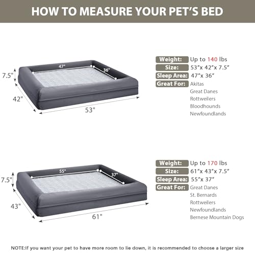 XXXL Big Large Orthopedic for Senior Dog Bed Comfy Sleeping (Dark Gery / XXX-L (53x43x7.5in))