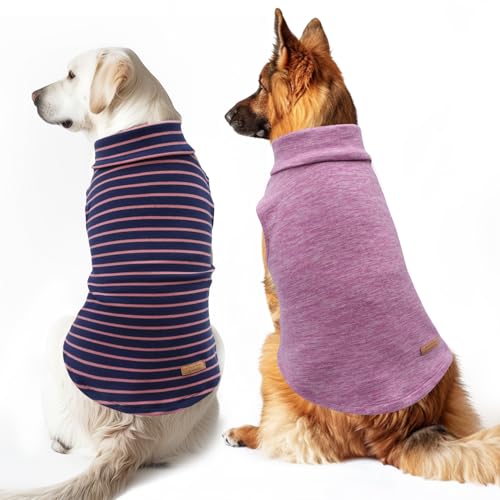 2Pack Dog Sweater for Large Dogs Soft Pet Coats Fleece Sweatshirt (XX-Large (32-55lbs) / 1# Stripe+Purple)