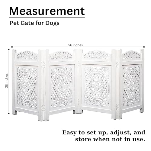 4 Panel Freestanding Dog Gate 56W x 28H Foldable Wooden Pet Gate White (White / 56"x28" Mulsory 4 Panels)