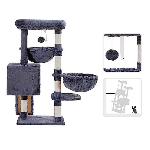 Cat Tree Tower with Large Bed (35.4 inch / Smoky Gray)
