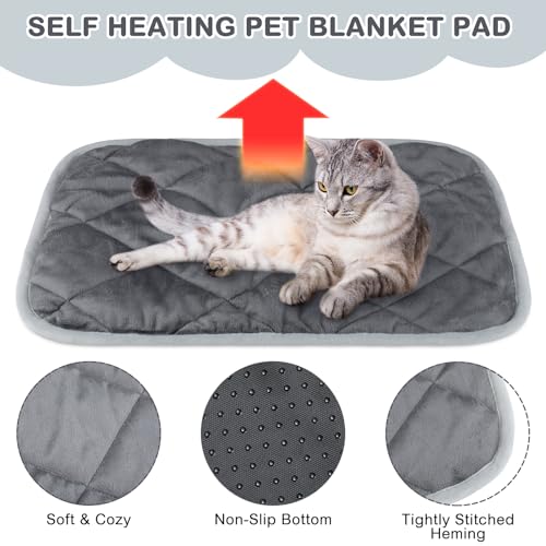 4 Pack Self Heating Cat Pad Self Warming Dog Mat Reflects Body Heat Extra Warm Thermal Pet Pad Washable Dog Cat Bed Crate Bed Mat Blanket (16 x 20 Inch / Gray)