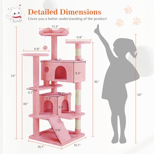 54 Inch Cat Tree Tower (Pink / 54 IN)