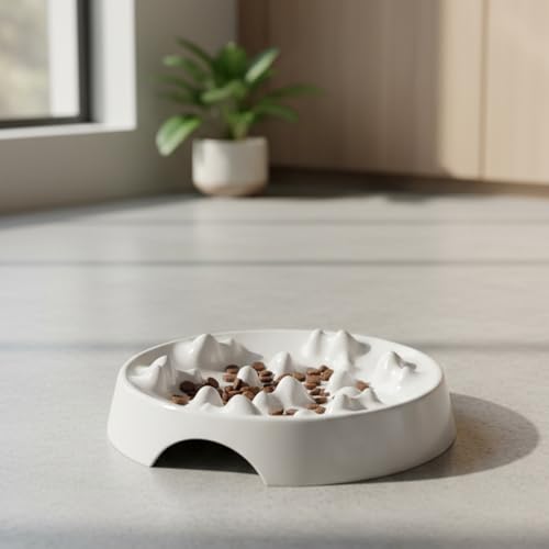 Whisker Friendly Slow Feeder Cat Bowl for Healthy Digestion (Slow Feeder - Set of Two / Marshmallow)