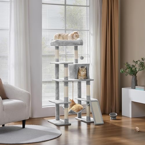 Cat Tree Tower for Large Cats (Light Gray / 54in)