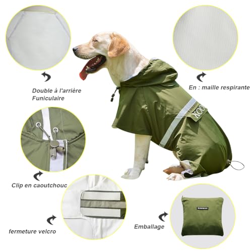 Dog Raincoat Waterproof Hooded (Green / 6XL-Fit for 99 to 110 pounds)