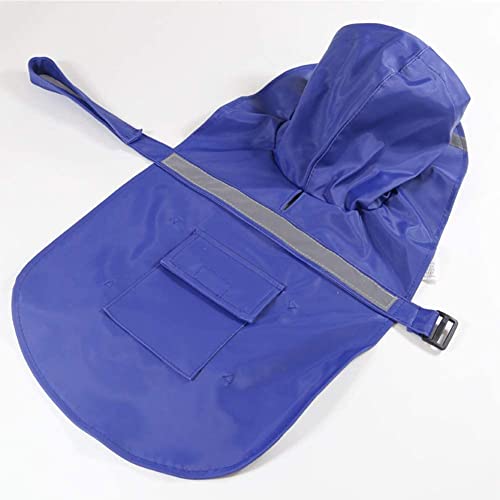 Large Dog Raincoat Adjustable Pet Waterproof Clothes Lightweight Rain Jacket Poncho Hoodies with Strip Reflective (Dark Blue / XXXL)