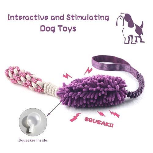 Dog Puppy Toys Dog Squeak Toys Plush Dog Toy with Dog Ropes Knots for Fun and Teeth Cleaning (Purple / Dog Bite Stick Toy)