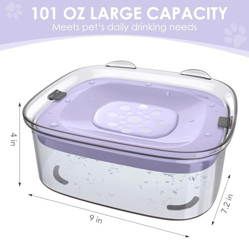 3L No Spill Dog Water Bowl with Slow Drinking Disk (Violet)