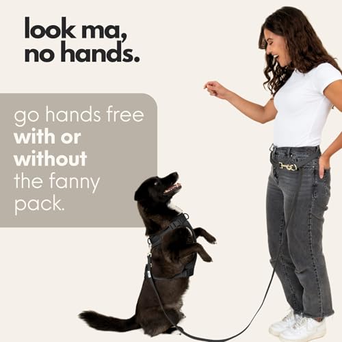 Hands Free Dog Leash with Treat Pouch (Black / 7.5ft)
