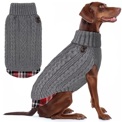 Dog Sweater for Medium Large Dogs Turtleneck Thick Knit Pullover (XX-Large (35-60lbs) / 1# Grey)