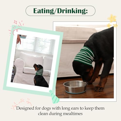 Calming Hoodie Dog Grooming Ear Cover Anxiety Relief (M(Head Girth: 11.8in-19.7in) / GreenStriped)