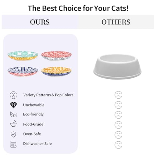 6 Inch Ceramic Cat Bowls (6 Inch, Set of 4 / Assorted Colors)